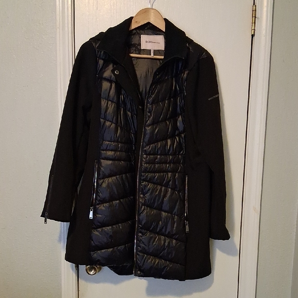 BCBGeneration Black Puffer Mixed Media Jacket Hooded Coat JR Sz L - Picture 3 of 9